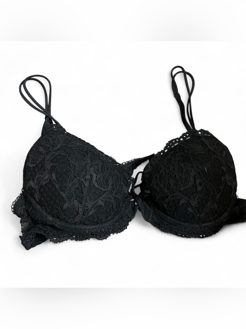 La Perla black lace bra Italy vintage luxury lingerie double strap pushup y2k